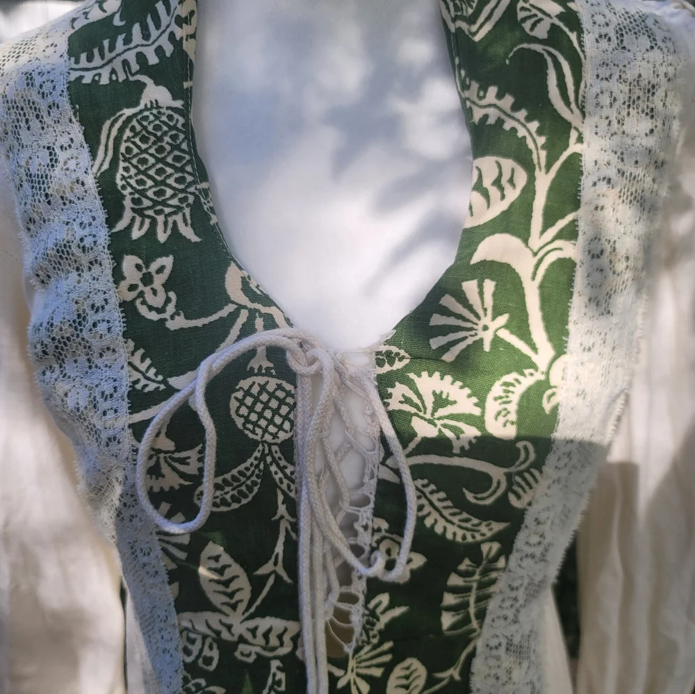 Vintage Gunne Sax Dress 11 Medium Rare black lable green bird print 60s dress - Picture 5 of 6